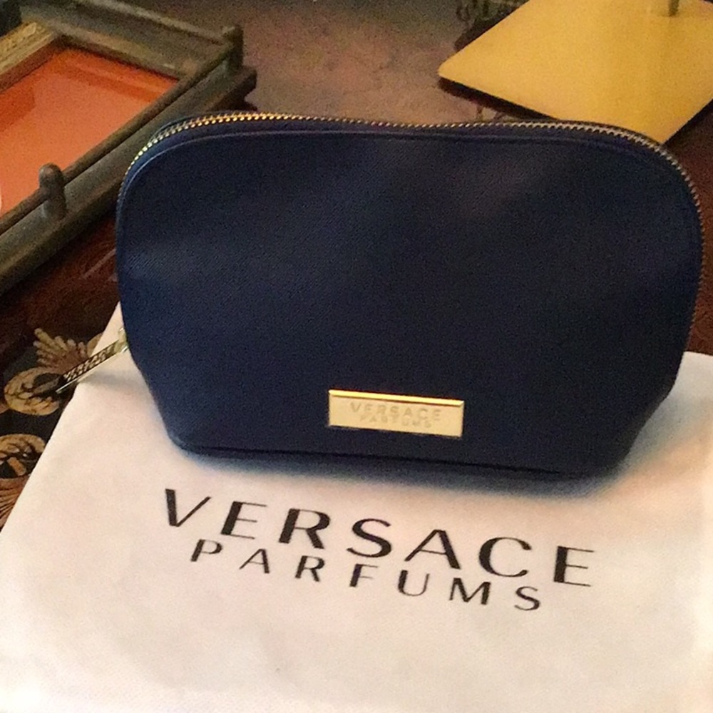 Versace Parfums Blue Cosmetic Bag New